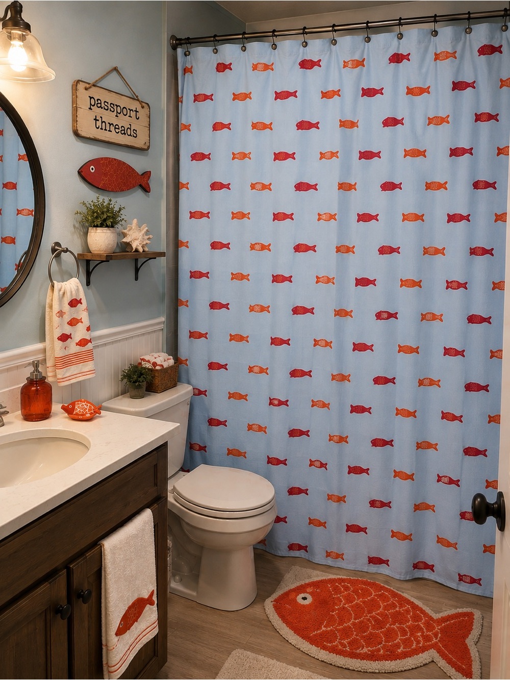 Anthropologie Maeve Fish Motif Shower Curtain
